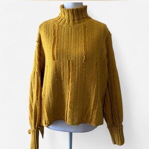 Cozy Yellow Turtleneck Sweater with Textured Knit